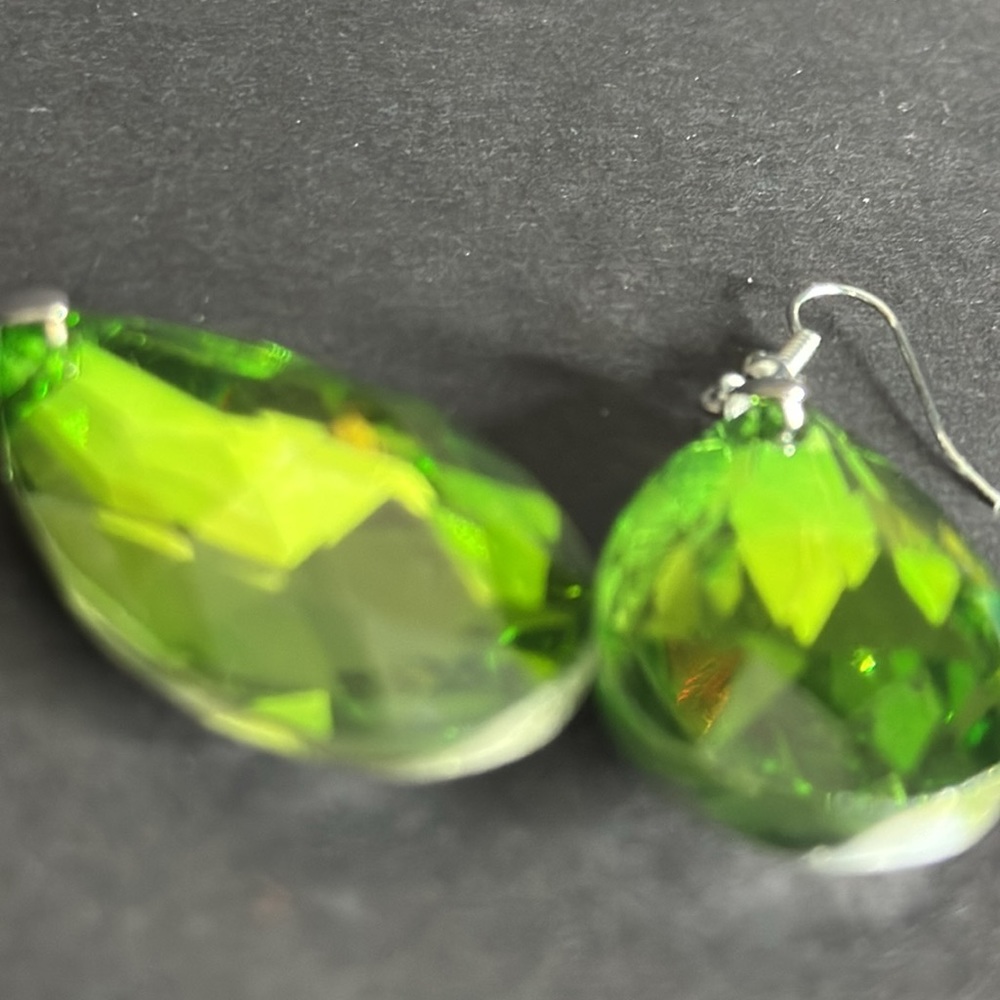 SOLDGreen Faceted Glass Teardrop Earrings - Picture 14 of 15